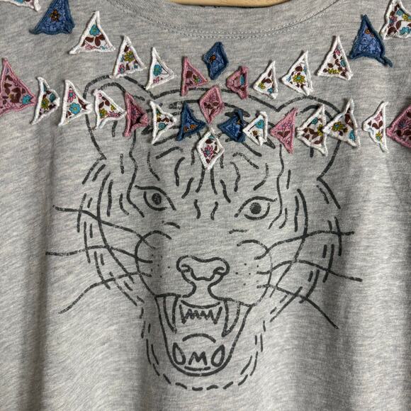 Luna Mercantile Co Anthropologie Gray Graphic Tiger Embellished Crew Sweatshirt - Picture 12 of 14